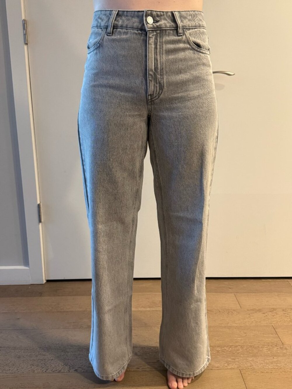 Sezane The Wide Leg Trousers Jeans Light Grey High Rise 34 US 2